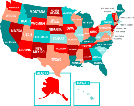 Mapa Estados USA. Destino para año escolar en USA en un colegio público. VivoIdiomas.